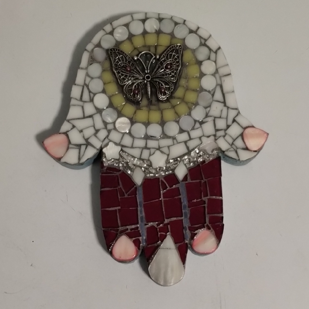Source Unknown Mosaic Hamsa Hand Decor with Butterfly Accent